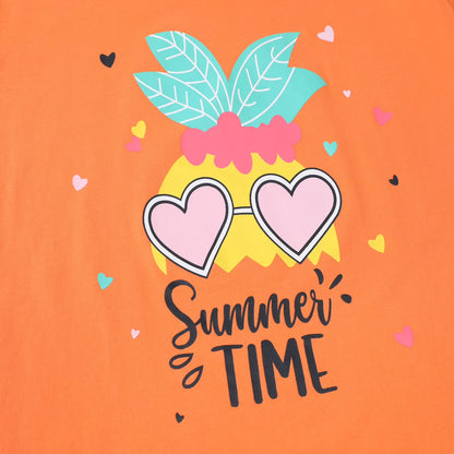 HILEELANG Little Girl Short Sleeve Tees Summer Pink Orange Green Heart Cotton Tops Shirts 3 Packs