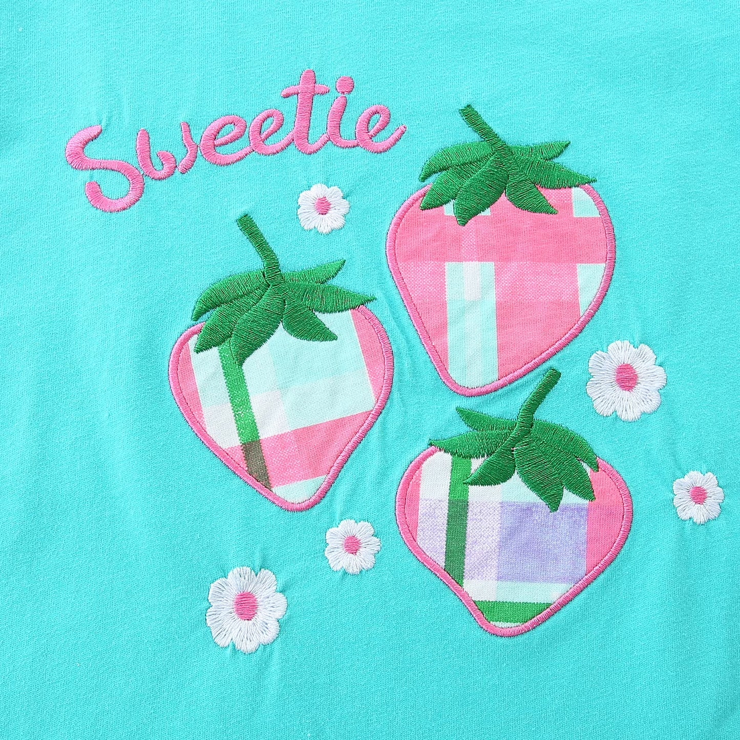 HILEELANG Toddler Girl Summer Short Clothes Sets Outfits Cotton Blue Strawberry Tee Shirts Shorts Playwear