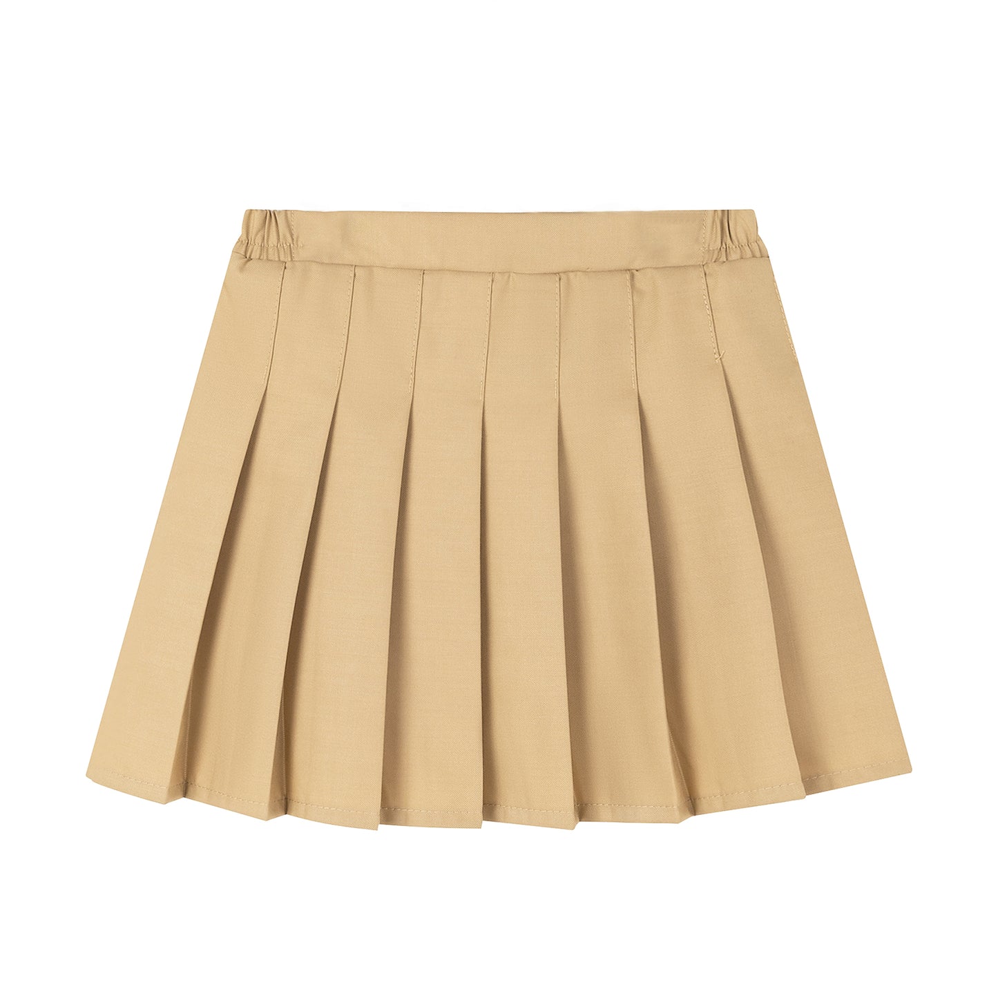 HILEELANG Little Girl School Uniform Pleated Scooter Skirt With Under Shorts Khaki Pull On Elastic Waist Skirt