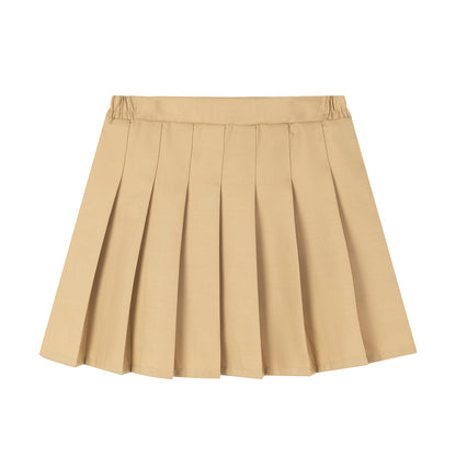 HILEELANG Little Girl School Uniform Pleated Scooter Skirt With Under Shorts Khaki Pull On Elastic Waist Skirt
