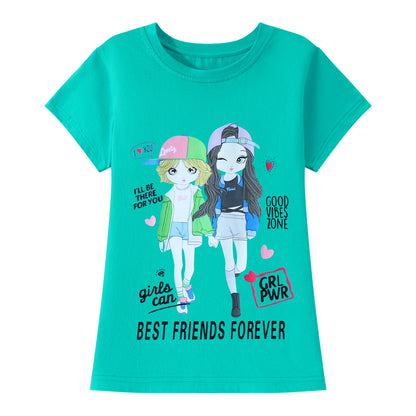 HILEELANG Little Girl Short Sleeve Tees Summer Purple Black Green Girl Cotton Tops Shirts 3 Packs
