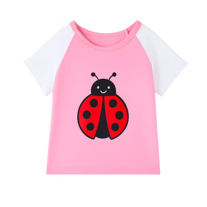 HILEELANG 2-7T Toddler/Little Girls Pink/Mint/Purple Cute Animal Graphic 100% Cotton T-Shirt 3-Pack