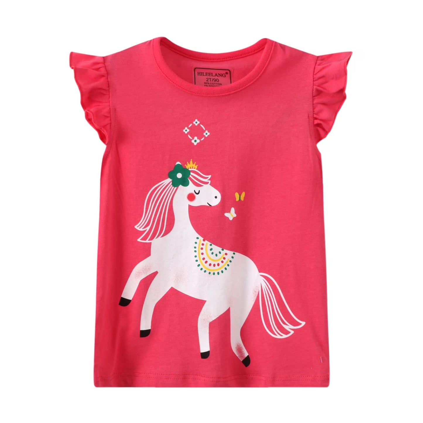 HILEELANG Toddler Girls' Short Sleeve Tops Tees Shirts Cotton Casual Graphic White Green Rainbow Crewneck Easter Summer T-Shirts 3 Packs
