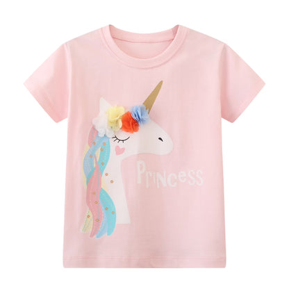 HILEELANG Toddler Girl Short Sleeve Cotton Crewneck Unicorn Graphic T-Shirt