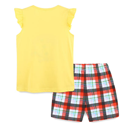 HILEELANG Toddler Girl Summer Short Clothes Sets Outfits Cotton Yellow Ladybug Tee Shirts Shorts Playwear 2T