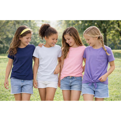HILEELANG 4-PC Little Girls 5-16Y Navy White Pink Purple Cotton Short Sleeve Crewneck T Shirt Tee