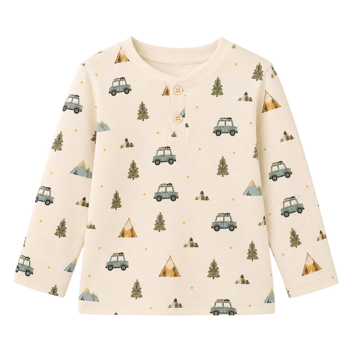HILEELANG Boys Long Sleeve Shirt 1 Pack Cotton Henley Tee Camping Print
