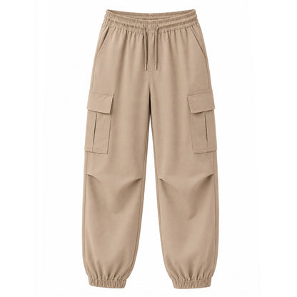 HILEELANG Khaki Kids Double Pocket Cargo Sweatpants Jogger Pants, Single Piece