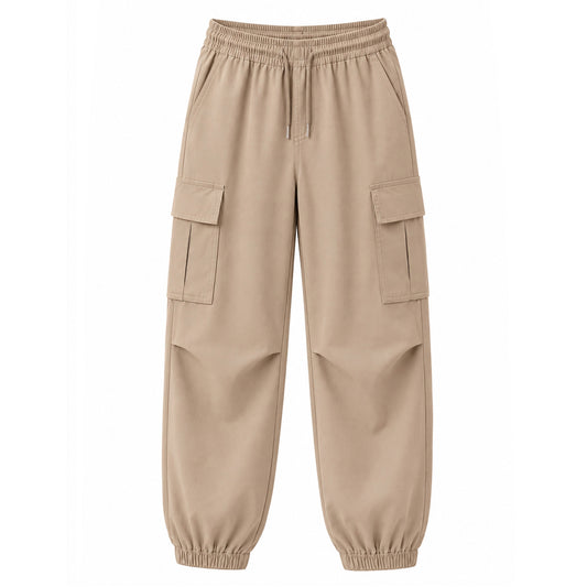 HILEELANG Khaki Kids Double Pocket Cargo Sweatpants Jogger Pants, Single Piece