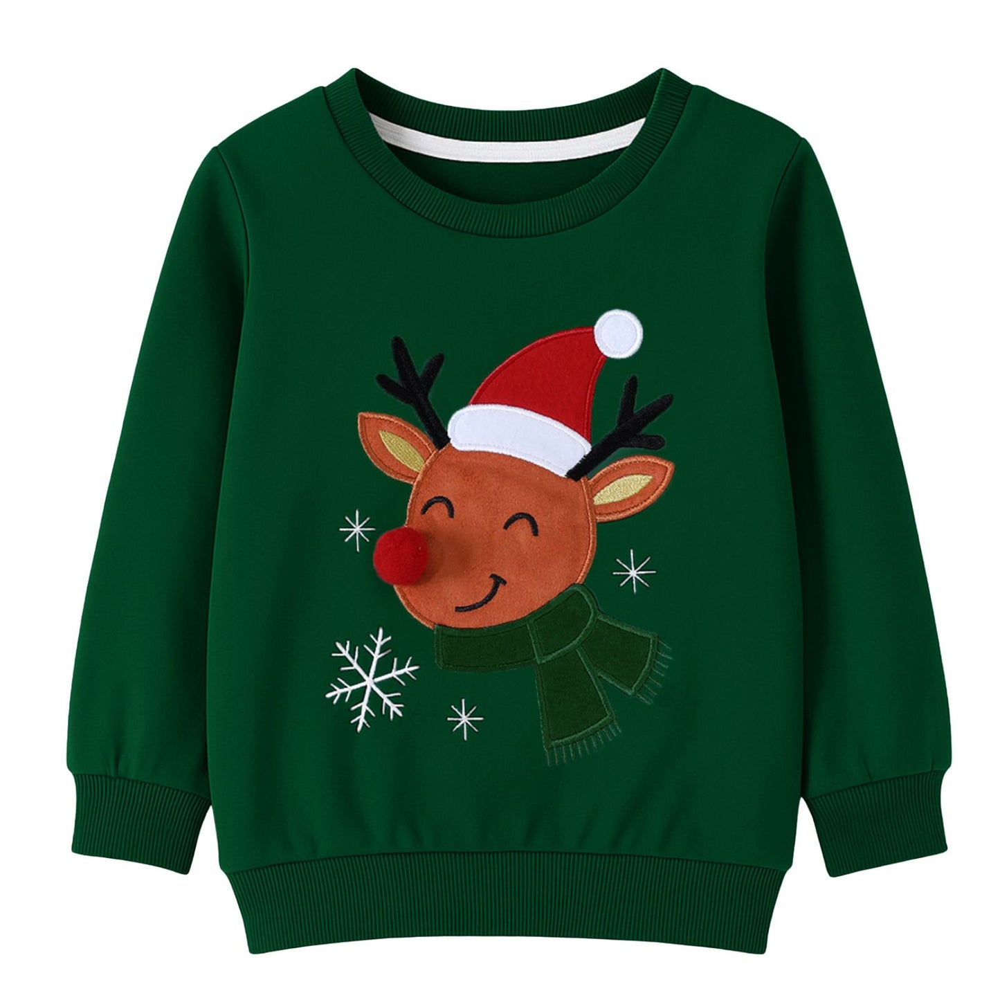 HILEELANG Kids Christmas Sweatshirt, Cotton Pullover Top with Reindeer Appliqué, Unisex Holiday Long Sleeve Shirt for Toddler Boys Girls