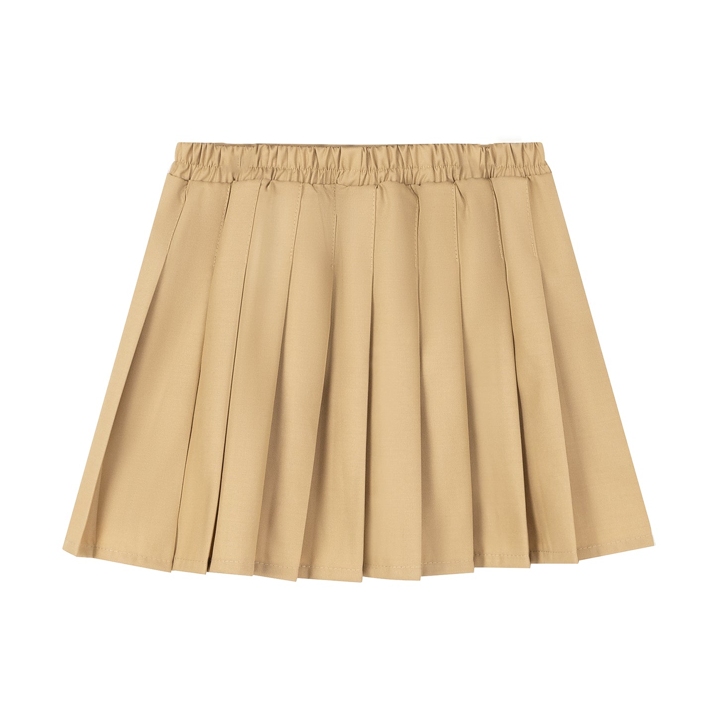 HILEELANG Little Girl School Uniform Pleated Scooter Skirt With Under Shorts Khaki Pull On Elastic Waist Skirt