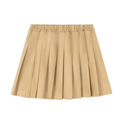 HILEELANG Little Girl School Uniform Pleated Scooter Skirt With Under Shorts Khaki Pull On Elastic Waist Skirt