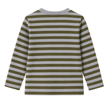 HILEELANG Boys Long Sleeve Shirts 3 Pack Cotton Tee Shirts Green Mix