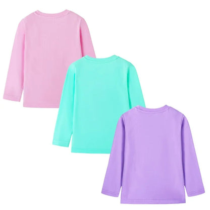 HILEELANG Toddler Girls Long Sleeve T Shirts 3 Pack – 100% Cotton Casaul Pink Blue Purple Bunny Fox Owl Cute Graphic Tees for Fall Winter Everyday Layering & Play