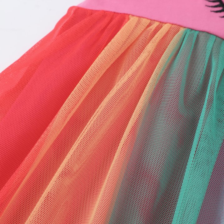 HILEELANG Baby Girl Dresses Short Ruffle Sleeve Cotton Tulle Tutu Rose Unicon Birthday Party Dresses