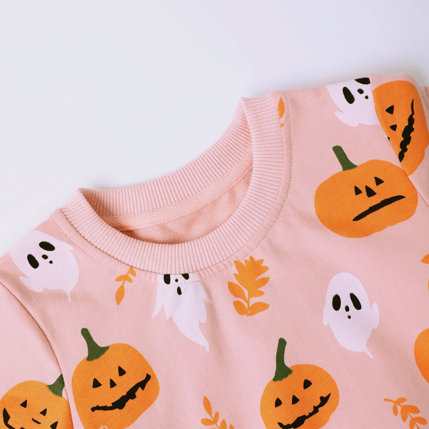 HILEELANG Toddler(18M-7T) Halloween Sweatshirt – 100% Cotton Pullover with Pumpkin Ghost and Leaf Print, Pinkish Brown Fall Crewneck for Boys Girls