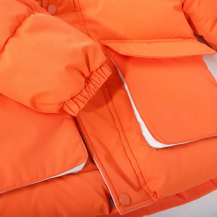 HILEELANG Kids Big Boys Lightweight Puffer Jacket with Hood Warm Light Weigh Water-Resistant Winter Coat for Kids 6-13, Bright Orange Safety Color