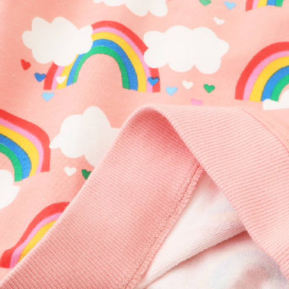 HILEELANG Toddler Girl Sweatshirts Pink Rainbow Printed Cotton Casual Crew Neck Long Sleeve Tops Shirt