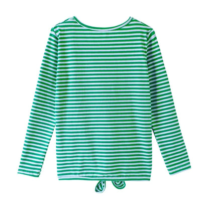HILEELANG Girls 100% Cotton Long Sleeve T-Shirt 4-Pack, Red Green White Striped, Casual Everyday Tops
