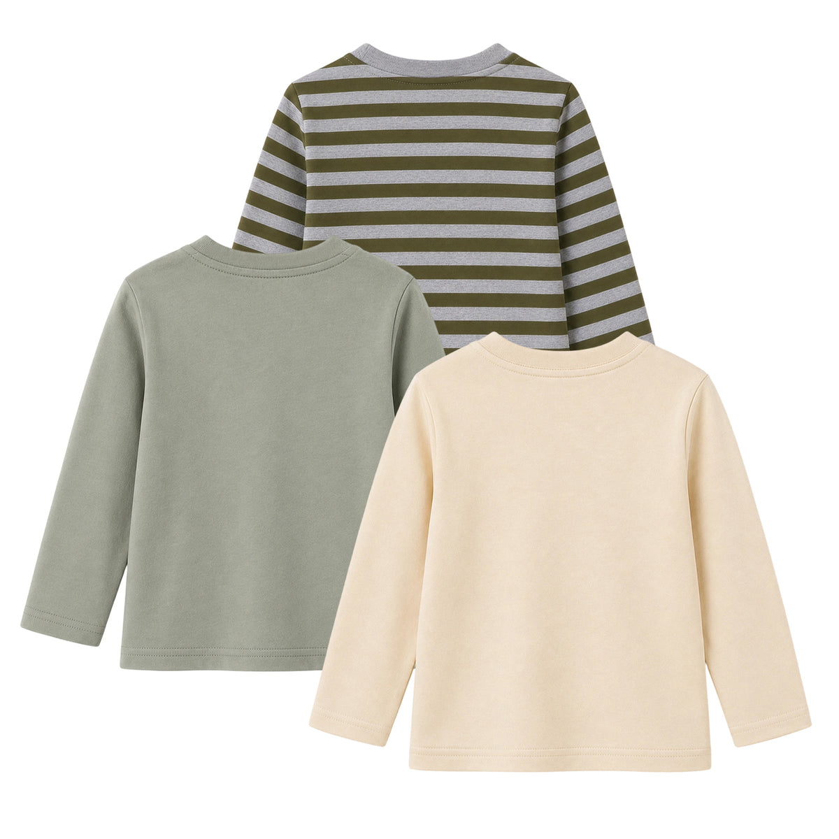HILEELANG Boys Long Sleeve Shirts 3 Pack Cotton Tee Shirts Green Mix