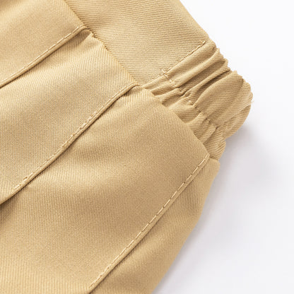 HILEELANG Little Girl School Uniform Pleated Scooter Skirt With Under Shorts Khaki Pull On Elastic Waist Skirt