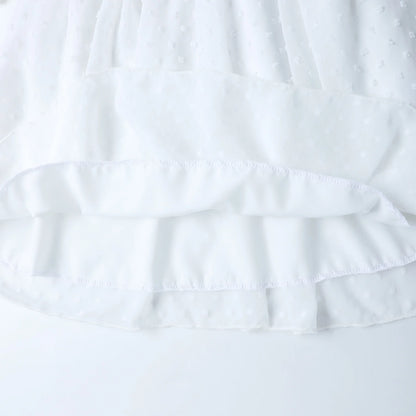 HILEELANG Girls White Swiss Dot Puff Sleeve Polyester Dress 4-5Y Little Girls