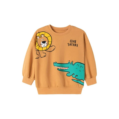HILEELANG Toddler Boys （2-7Y) 2-Piece Outfit Set, Cartoon Safari Animal Print Sweatshirt and Pants, Soft Fall Spring Clothing