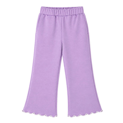 HILEELANG Girls 2 Piece Outfit Set, Bow Detail Long Sleeve Top & Flare Pants, Scallop Trim, Lavender