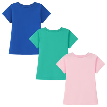 HILEELANG Little Girl Cotton Short Sleeve Tees, Unicorn Print, 3-Pack