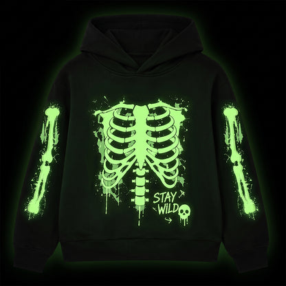 HILEELANG Kids Neon Skeleton Double Print Hoodie, Boys Girls