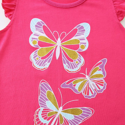 HILEELANG Toddler Girl Summer Short Outfits Cotton CrewNeck Red Sun Short Sleeve Playwear 2PC Sets