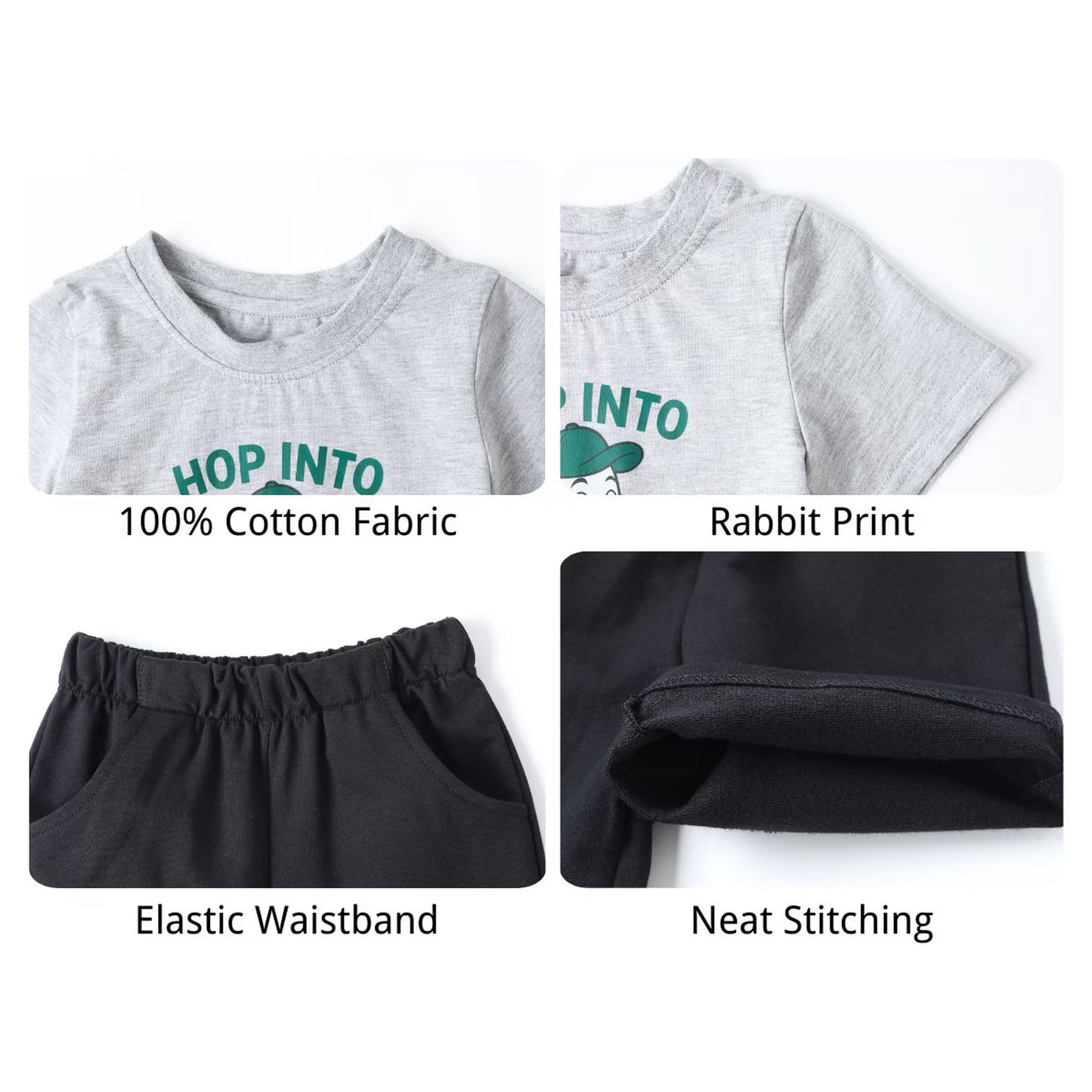 HILEELANG Toddler Boys 100% Cotton Sports Bunny Basketball Short Set, Sizes