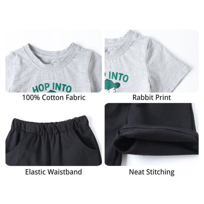 HILEELANG Toddler Boys 100% Cotton Sports Bunny Basketball Short Set, Sizes
