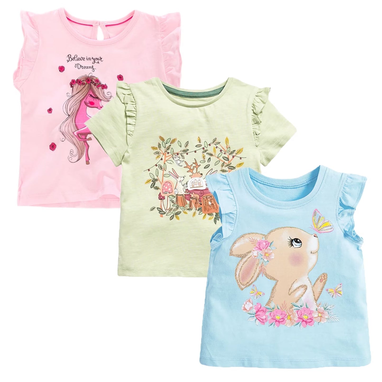 HILEELANG Toddler Girls' Cotton Short Sleeve Crewneck Tunic T-Shirts
