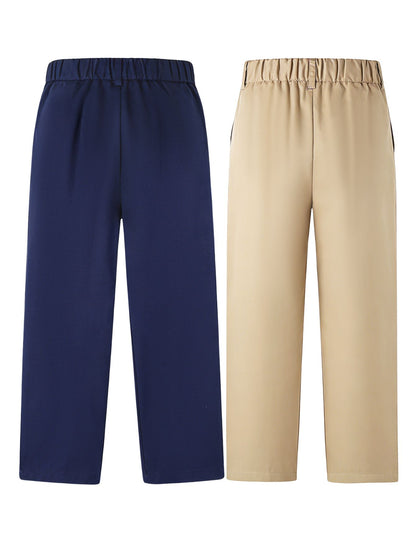 HILEELANG 4-15 Little/Big Boys and girls Chino Pants Straight Leg Button Front Twill School Uniform Everyday Wear Navy Khaki 2 Pack
