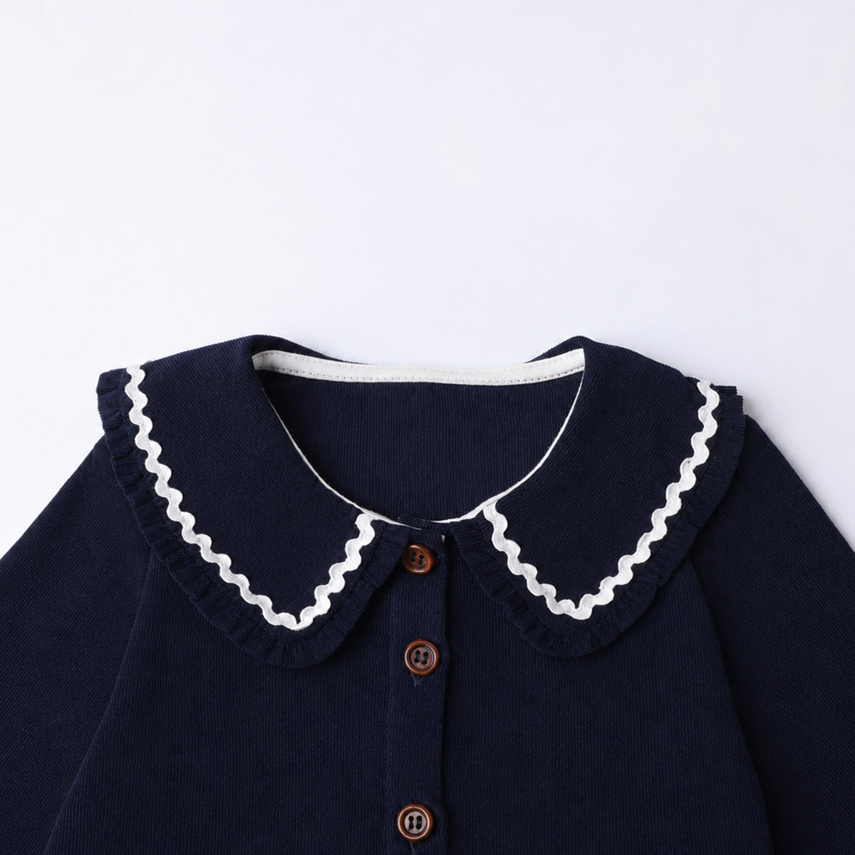 HILEELANG Toddler Girls 100% Cotton Long Sleeve Dress, Peter Pan Collar Contrast Trim Button Front Dress, Navy Blue, 4Y