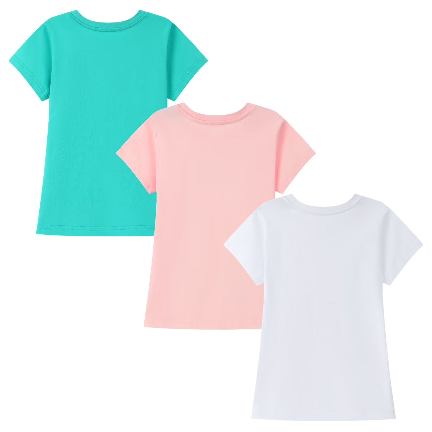 HILEELANG Little Girl Short Sleeve Tees Summer Pink White Green Flowers Cotton Tops Shirts 3 Packs