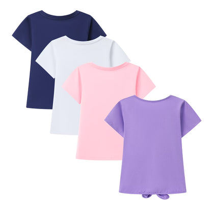 HILEELANG 4-PC Little Girls 5-16Y Navy White Pink Purple Cotton Short Sleeve Crewneck T Shirt Tee