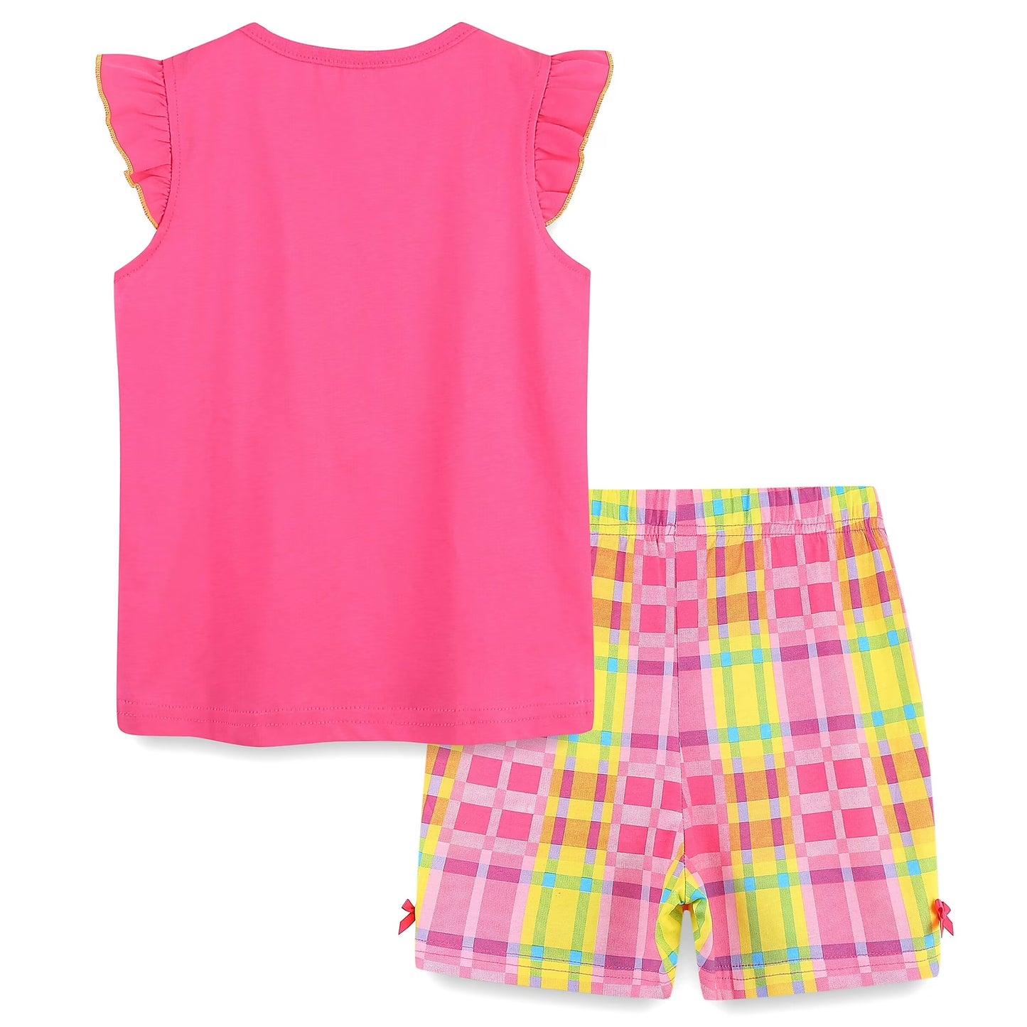 HILEELANG Toddler Princess Cotton Toddler Girl Summer Pink Watermelon Top & Check Shorts Set