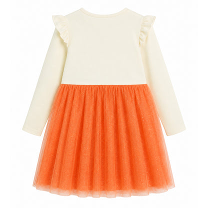 HILEELANG Toddler Girls Pumpkin Deer Layered Dress, Long Sleeve 2-7Y