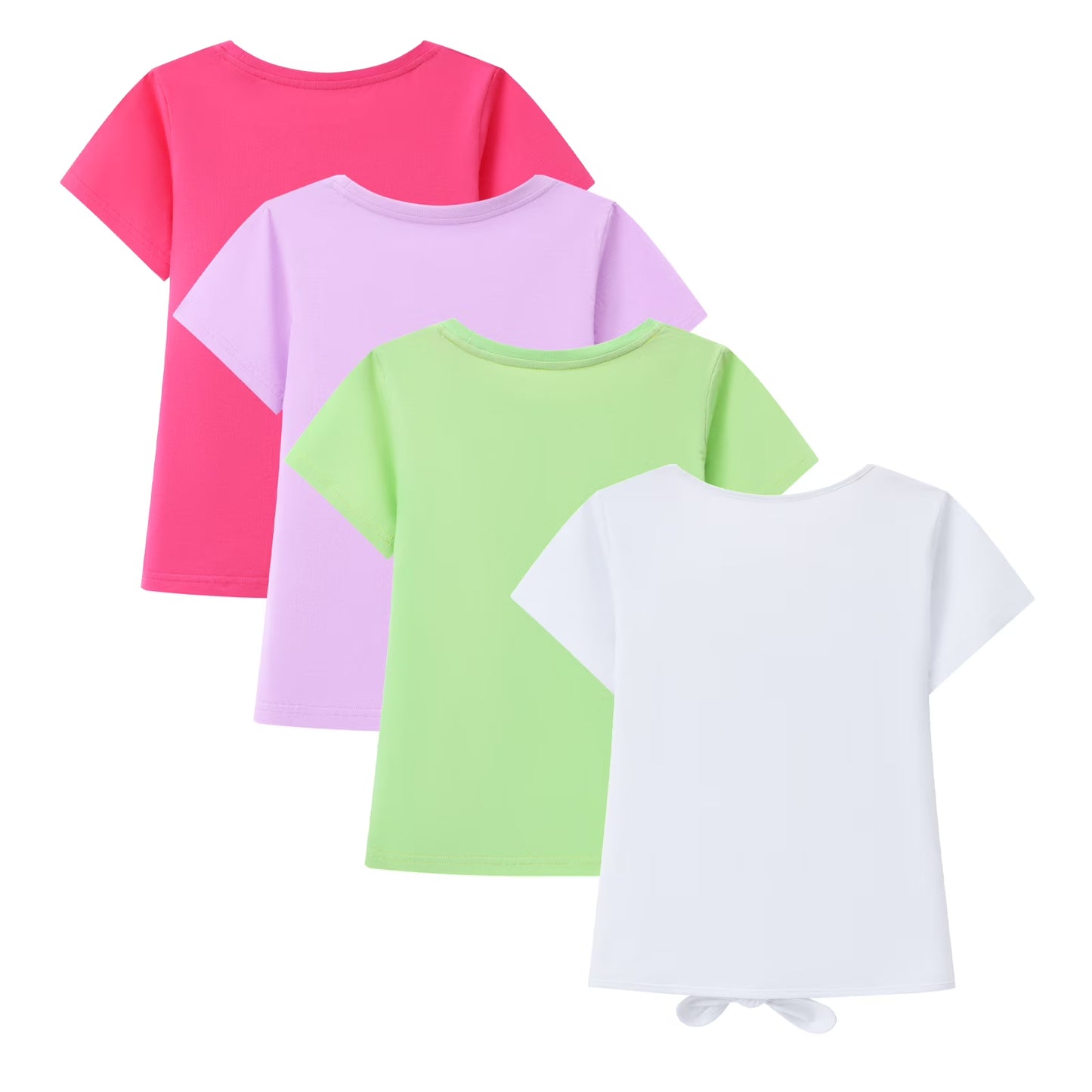 HILEELANG 4-PC Little Girls 5-16Y Hot Pink Lavender Light Green White Cotton Short Sleeve Crewneck T Shirt Tee
