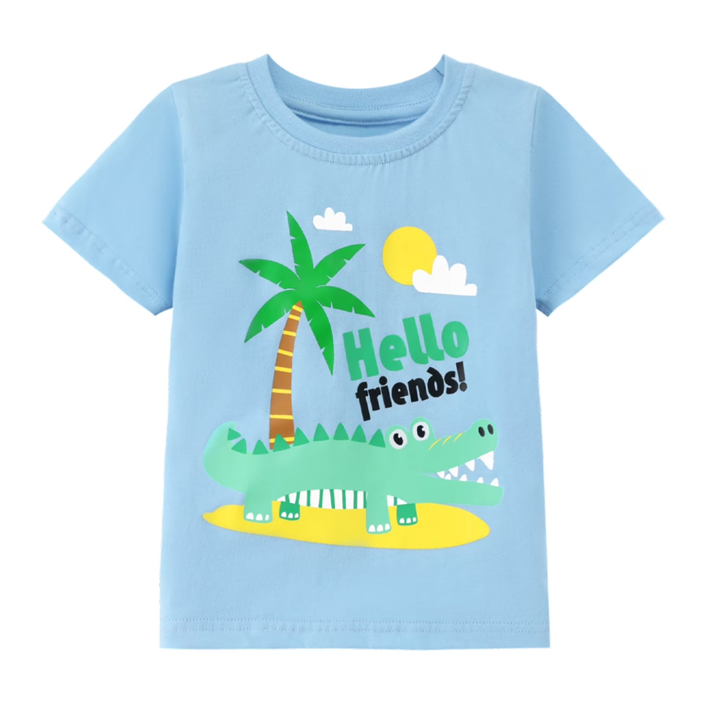 HILEELANG 2-7T Toddler Little Boys 3-Pack T-Shirts Dinosaur Shark Surf Graphic 100% Cotton Short Sleeve Summer Tees Blue Yellow White
