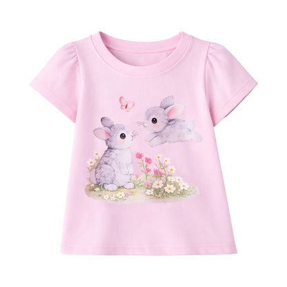 HILEELANG Toddler Girls 100% Cotton Bunny Daisy Puff Sleeve Legging Set