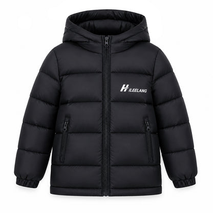 HILEELANG Kids Hooded Lightweight Puffer Jacket, ILEELANG Boys Girls Warm Quilted Winter Coat Dark Gray