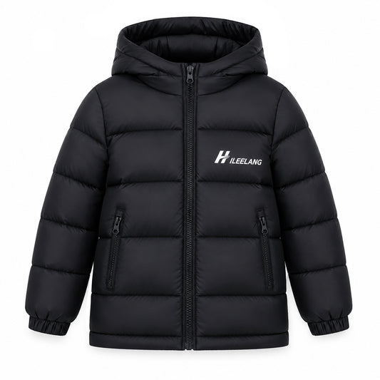 HILEELANG Kids Hooded Lightweight Puffer Jacket, ILEELANG Boys Girls Warm Quilted Winter Coat Dark Gray