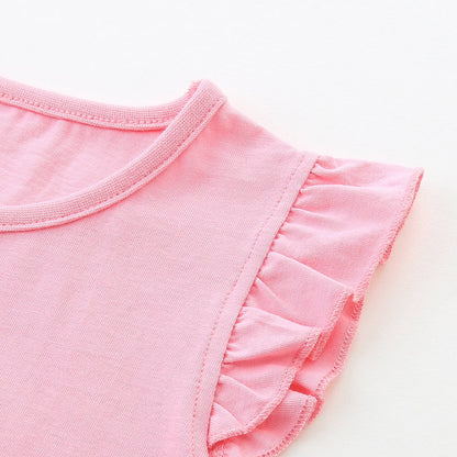 HILEELANG Toddler Girl Summer Short Clothes Sets Outfits Cotton Pink Lion Tee Shirts Shorts Playwear