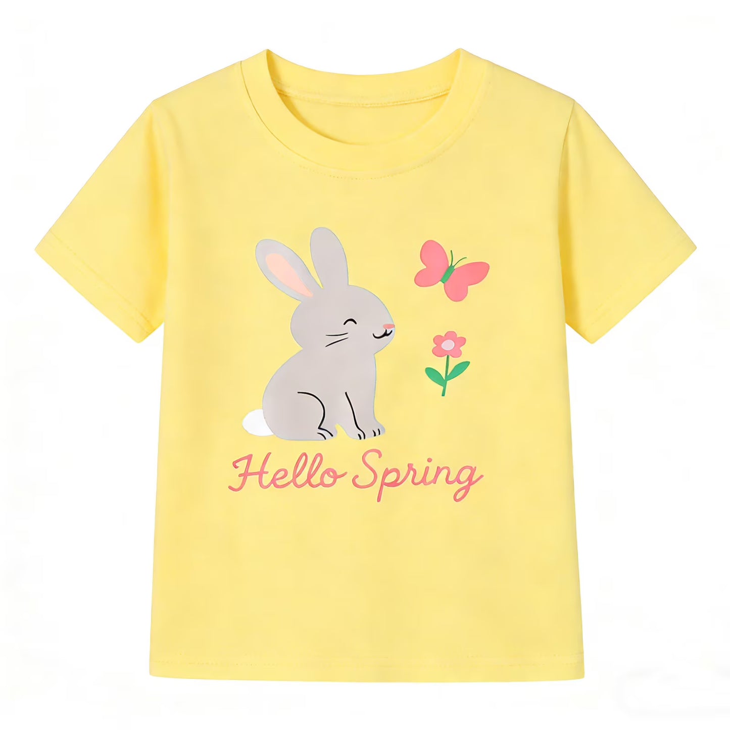HILEELANG 2-7T Toddler/Little Girls 100% Cotton 3 Pack Bunny Graphic Short Sleeve T-Shirt