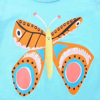 HILEELANG 2-7T Toddler Little Girls 3-Pack T-Shirts Butterfly Hummingbird Dinosaur Graphic 100% Cotton Short Sleeve Summer Tees Pink Blue