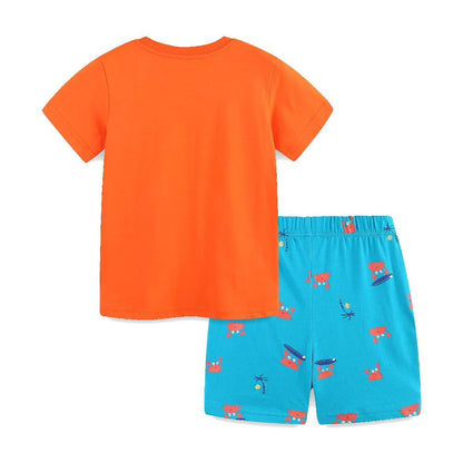 HILEELANG Toddler Boy Summer Short Clothes Sets Outfits Easter Cotton Orange Crab Shirts Shorts Playwear