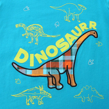 HILEELANG Toddler Boy Summer Short Clothes Sets Outfits Easter Cotton Blue Dinosaur Shirts Shorts Playwear
